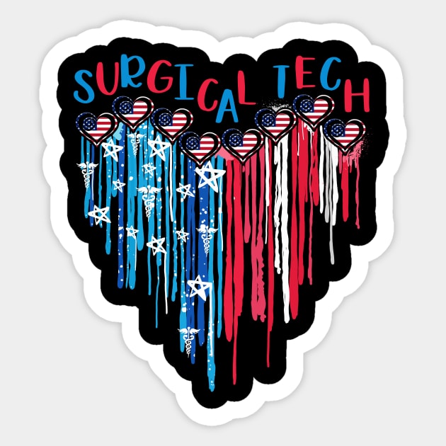 Surgical Tech American Flag Melting Heart 4th Of July Sticker by Ripke Jesus